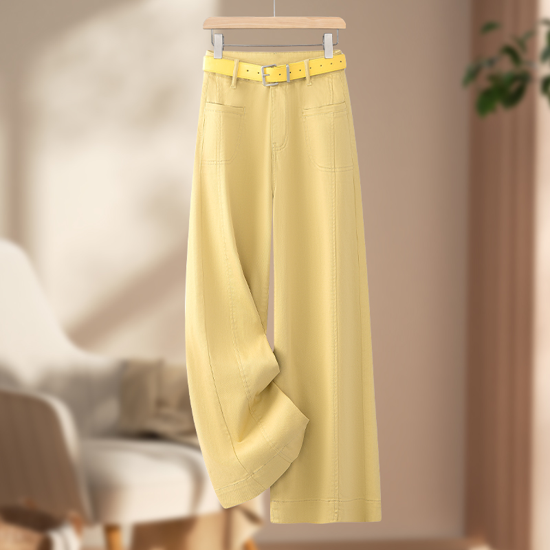 夏季薄款高腰窄版天丝阔腿牛仔裤女2025新款时尚气质宽松显瘦长裤