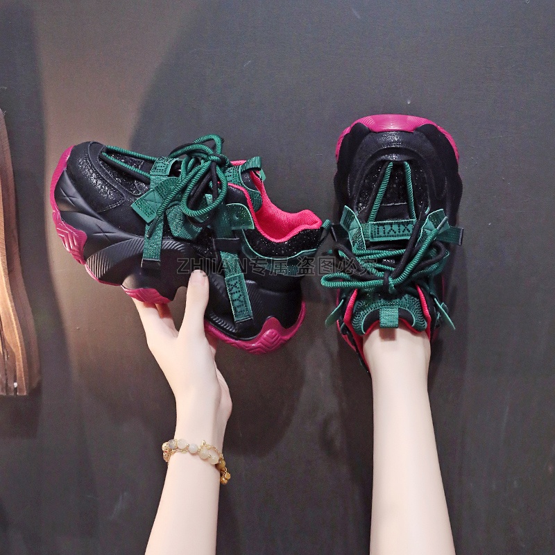 C 网红时尚水钻亮片老爹鞋女厚底2025今年流行鞋子女学生休闲运动