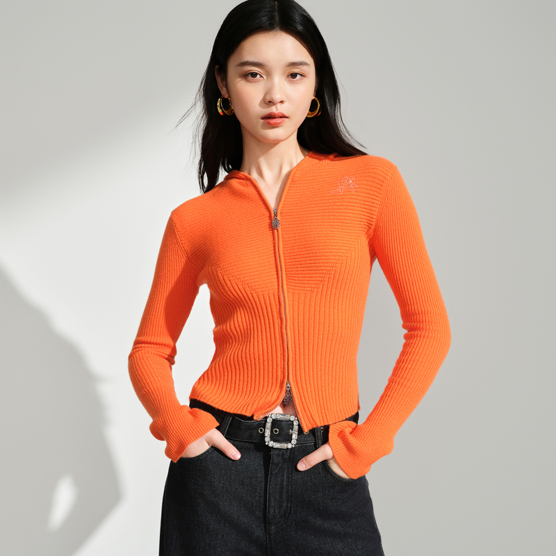 【甜酷机能风】连帽羊毛针织开衫毛衣外套DOUBLOVE贝爱24秋冬新款