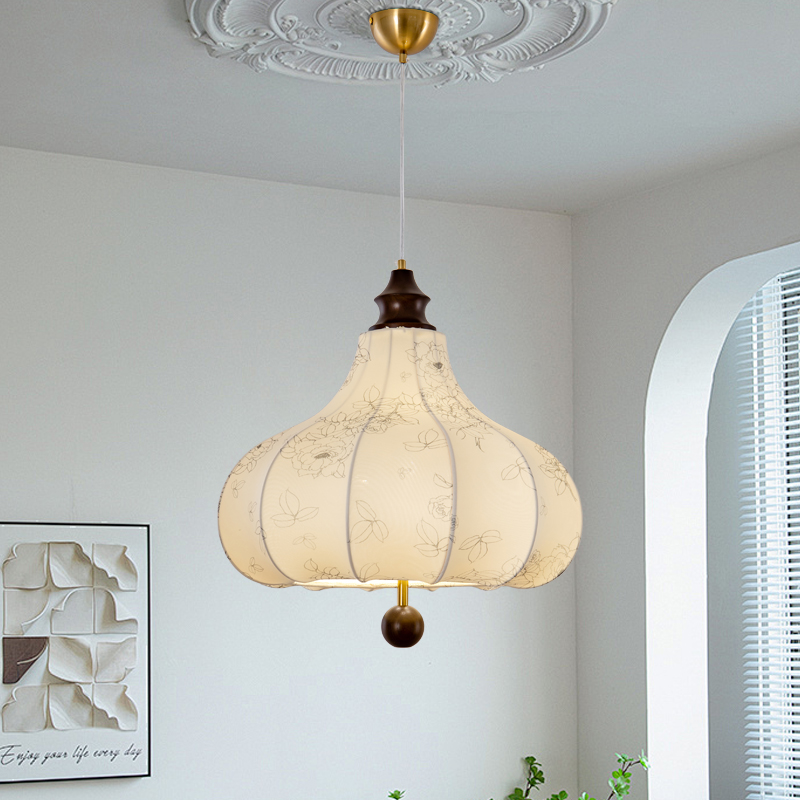 中古餐厅灯法式印花布艺卧室复古实木诧寂风书房衣帽房间栗子吊灯