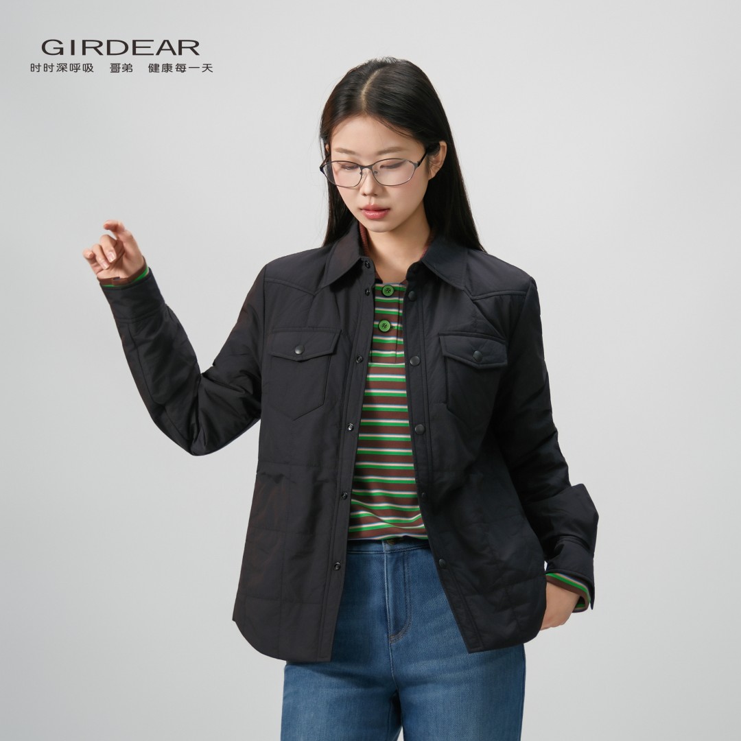 GIRDEAR/哥弟秋冬服饰时尚复古百搭休闲新雪丽棉服衬衫外套140018