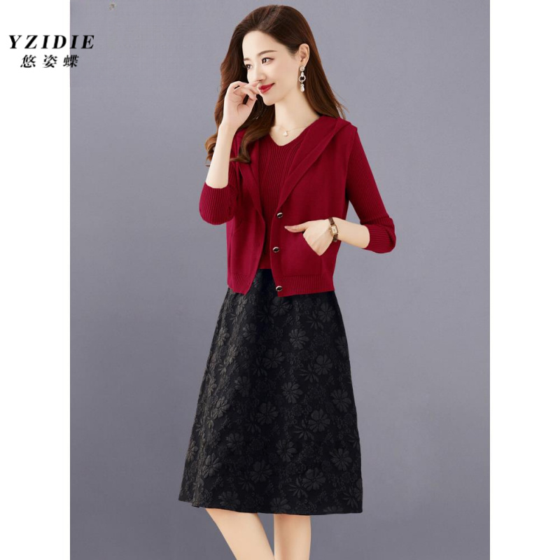 两件套连衣裙女2025新款春秋小个子气质洋气针织马甲搭配裙子套