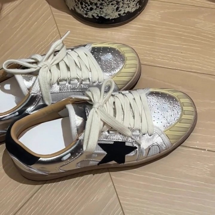 小白鞋女星星复古做旧小脏鞋2025新款时尚百搭休闲板鞋德训鞋