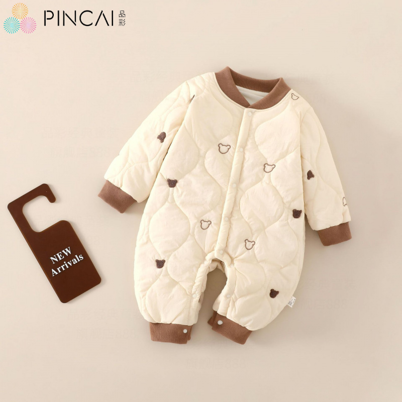 婴儿绗棉对开连体衣宝宝120克夹棉加厚秋冬哈衣儿童外穿加棉爬服