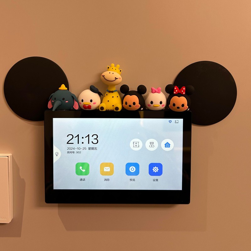 米奇入户可视门铃装饰摆件对讲电话开关玄关客厅墙上屏幕遮挡饰品
