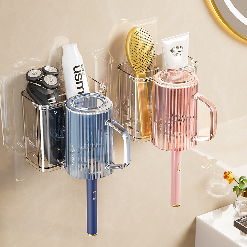 文丽情侣牙刷置物架架子壁挂式免打孔电动刷牙杯子洗漱口杯卫生间