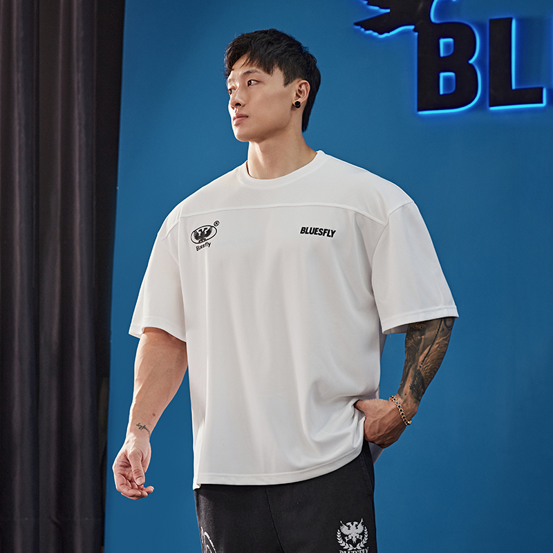 BLUESFLY美式健身运动短袖t恤男女圆领半袖宽松潮牌训练肌肉显大