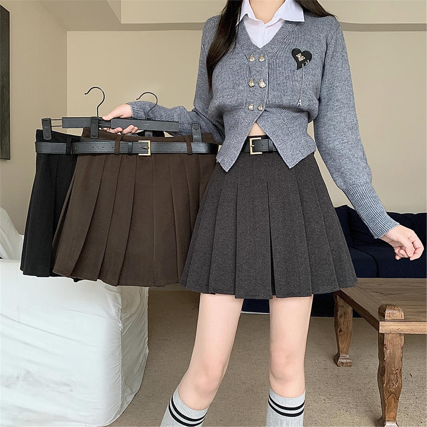 大码港风复古百褶裙春季2025新款百搭半身裙胖mm高腰显瘦短裙子女