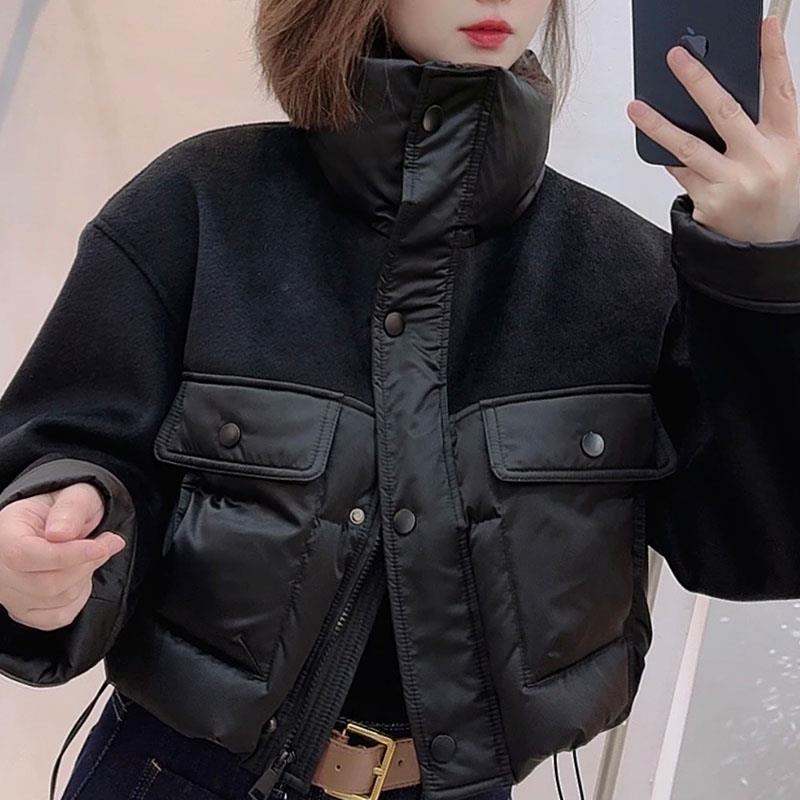 短款立领羽/绒服外套女2024冬季款韩版时尚拼冬季收腰长款羽绒服