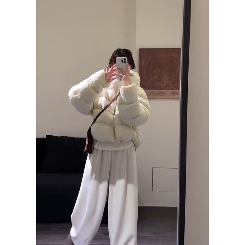 parkyeon白色连帽宽松显瘦短款面包服外套女时尚高腰阔腿裤套装