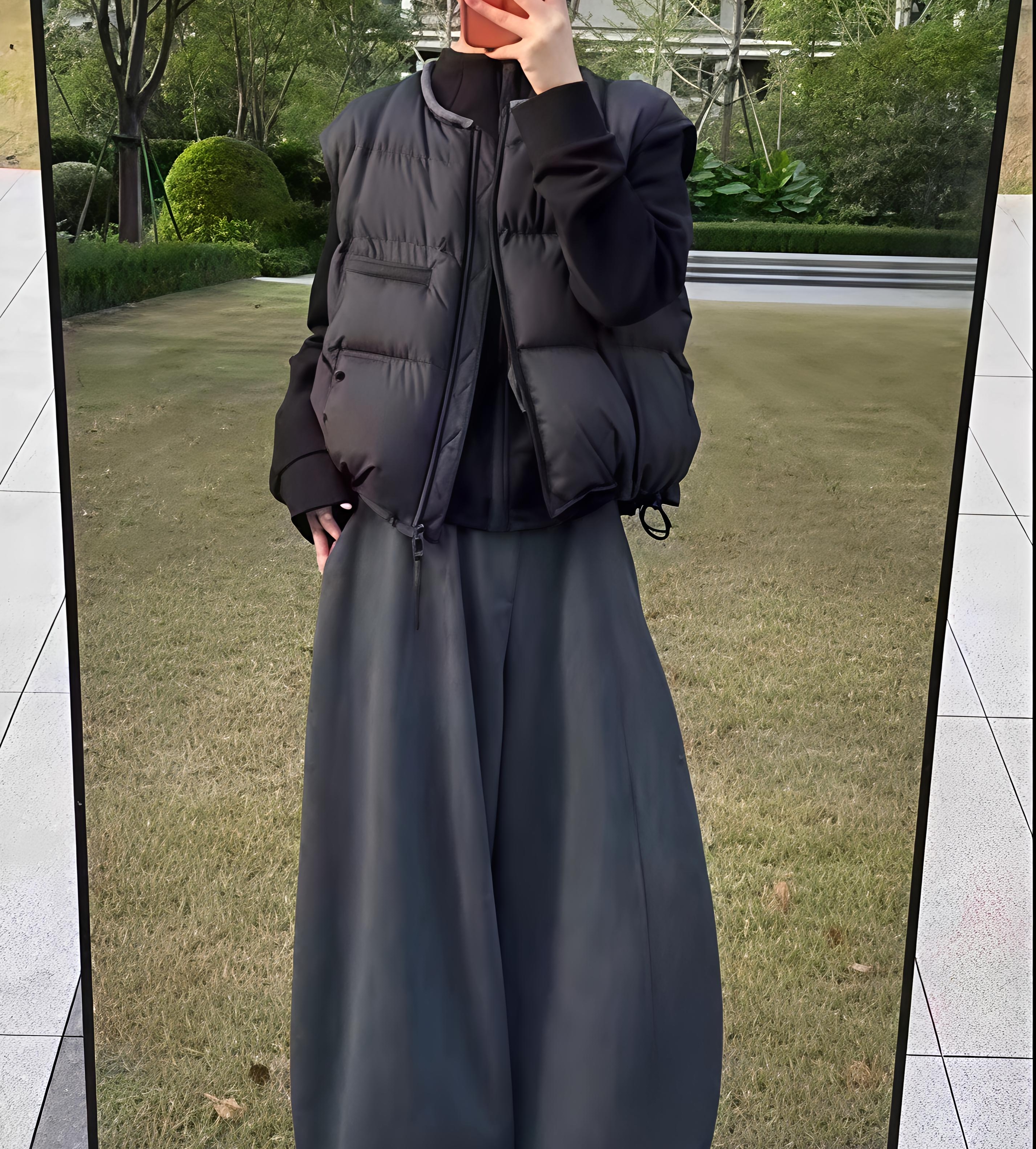 冬季女保暖工字型款短款圆领新款马夹黑色无领休闲宽松秋冬羽绒服