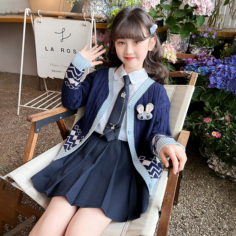 女童秋装针织衫秋季2025新款学院风毛衣开衫外套早秋洋气小外搭