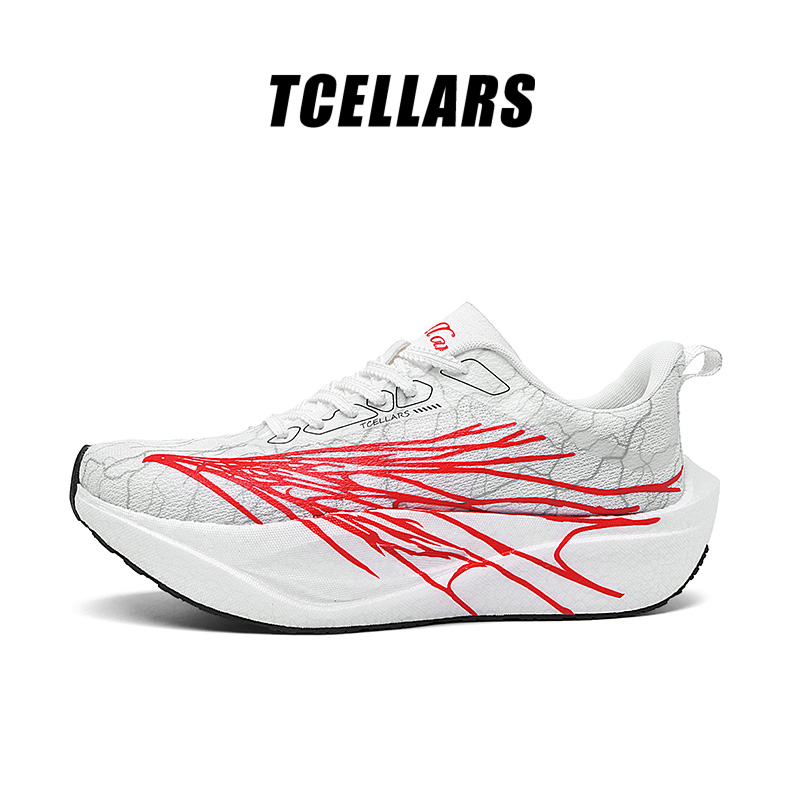 TCELLARS全掌碳板夜光跑步鞋千鸟心跳风体测训练鞋轻便厚底运动鞋