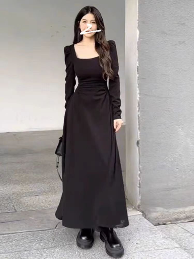 大码胖MM2.0纸片人法式套头褶皱高腰连衣裙设计感时尚女装修身