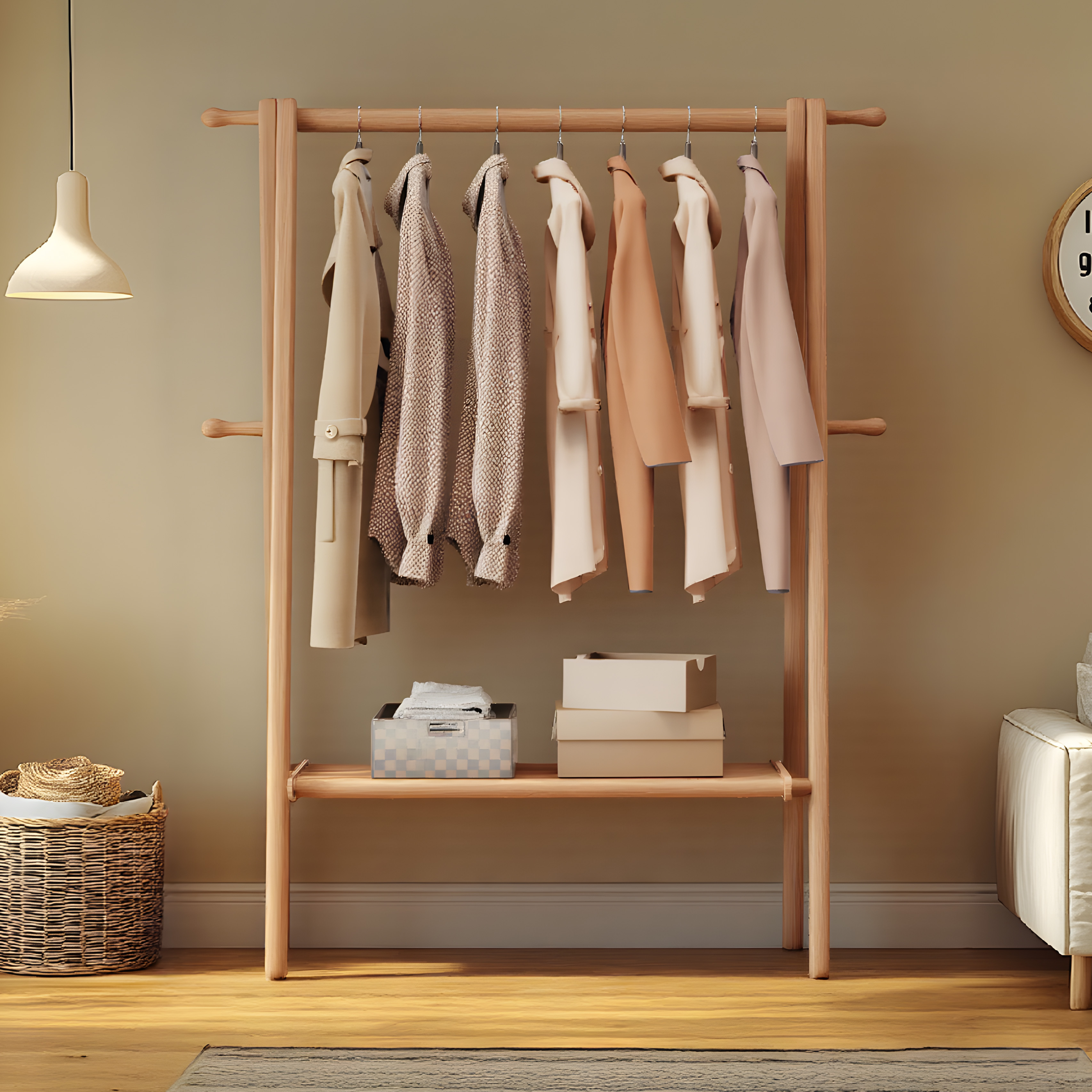 2025新款家用卧室挂衣架子落地式衣帽架全实木简易晾衣架子置物架