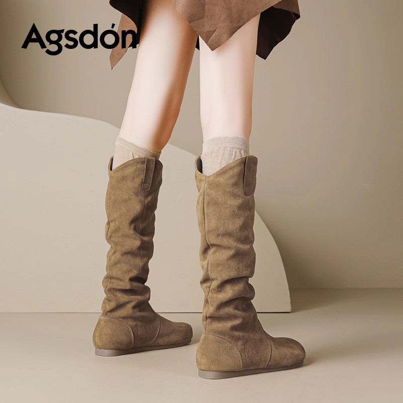 /奥古狮登平底长筒靴女2025新款秋冬季不过膝勃肯骑士靴西部靴爆Q