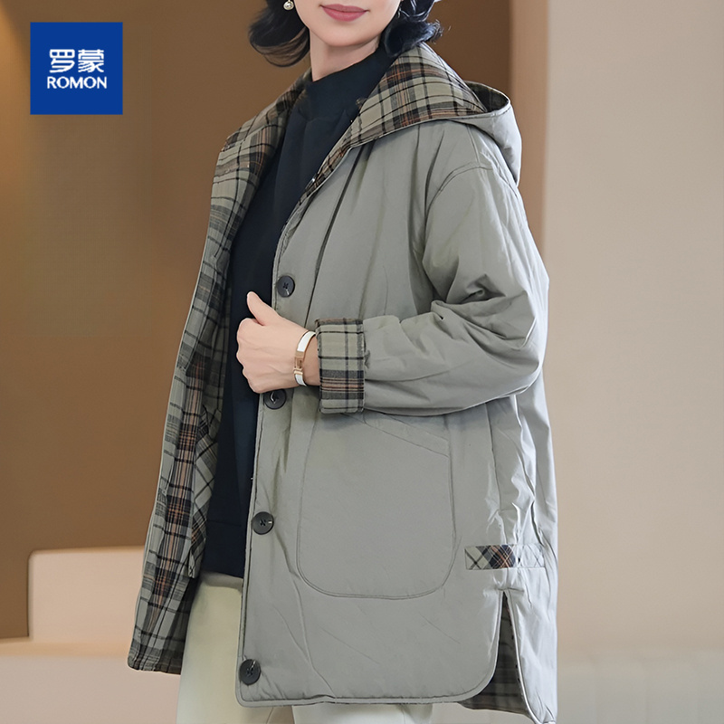 罗蒙妈妈冬装两面穿棉服女秋冬季防风女装中长款宽松保暖中年棉衣