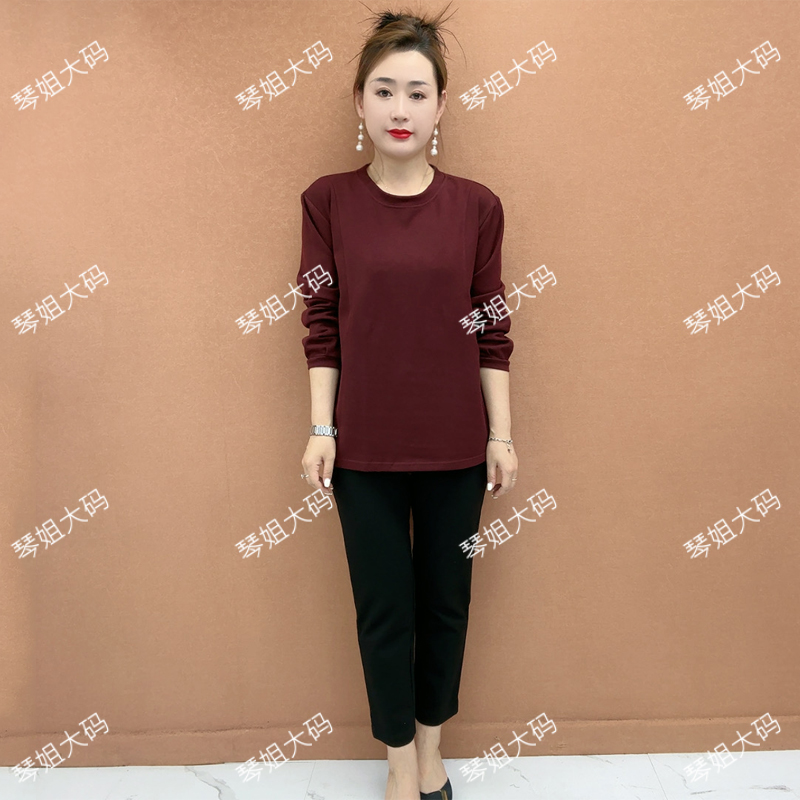 秋冬新款休闲圆领打底衫薄款时尚中老年女装加肥加大妈妈装YS