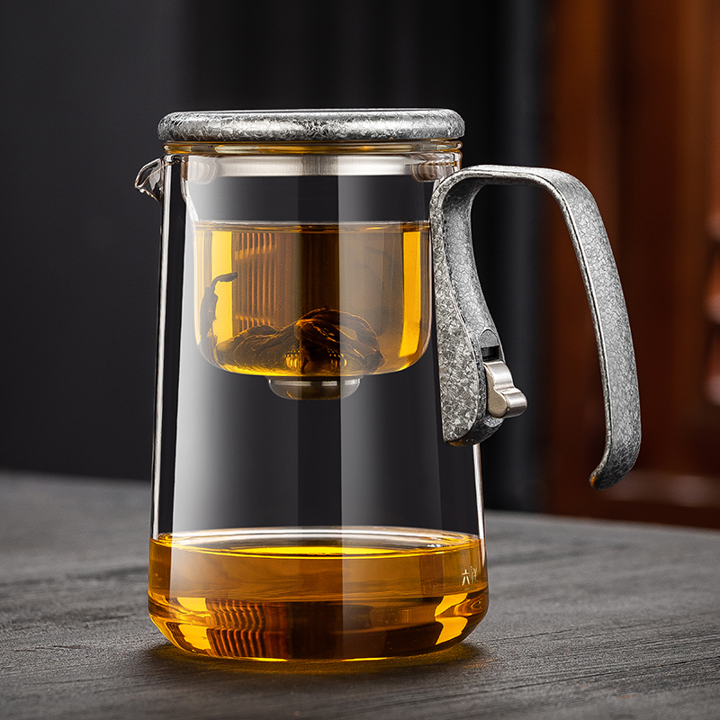 六祥新款飘逸杯冰花创意茶水分离泡茶壶高硼硅玻璃家用懒人泡茶器
