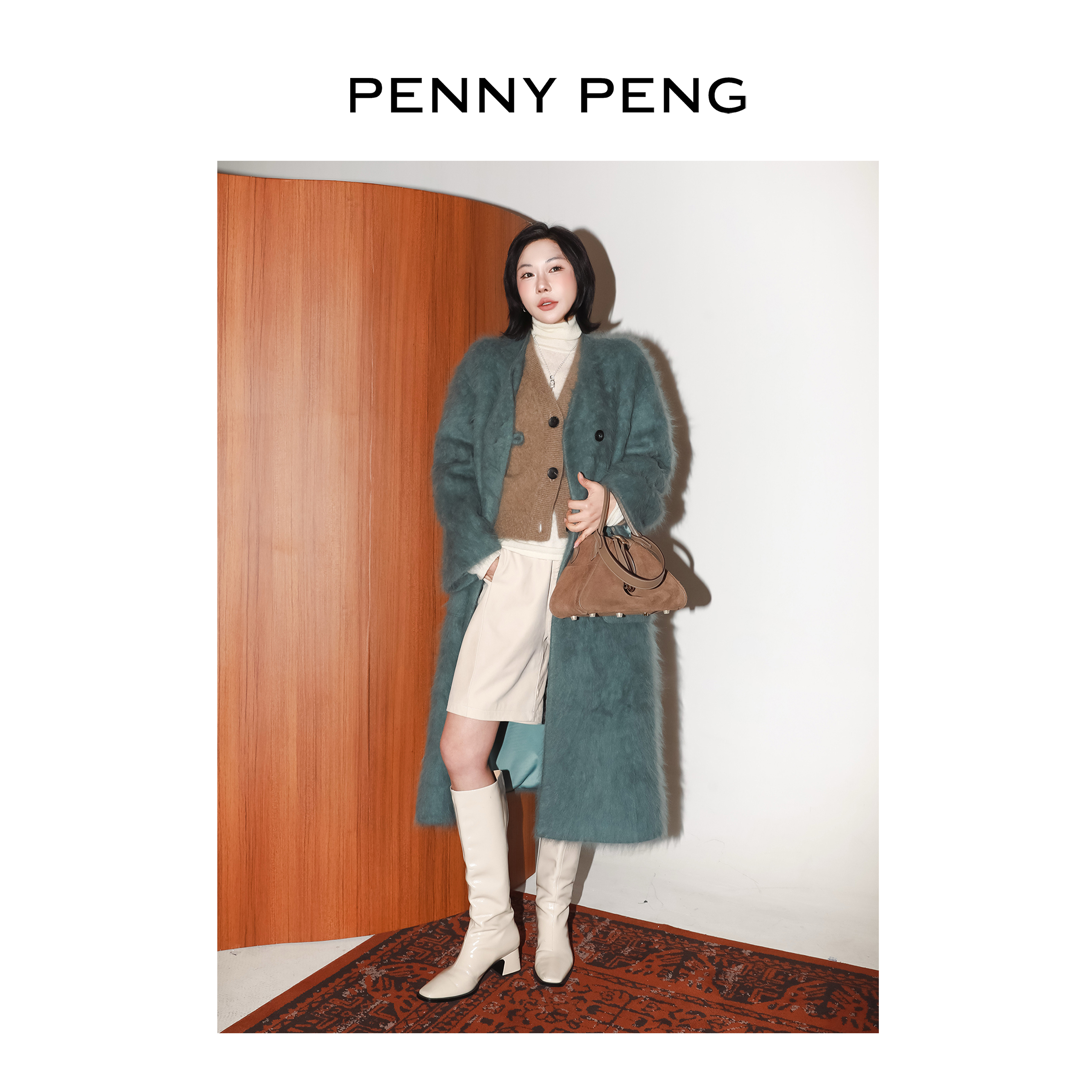 PENNYPENG心动指令 秋冬新款复古保暖清冷高级感兔毛针织外套大衣