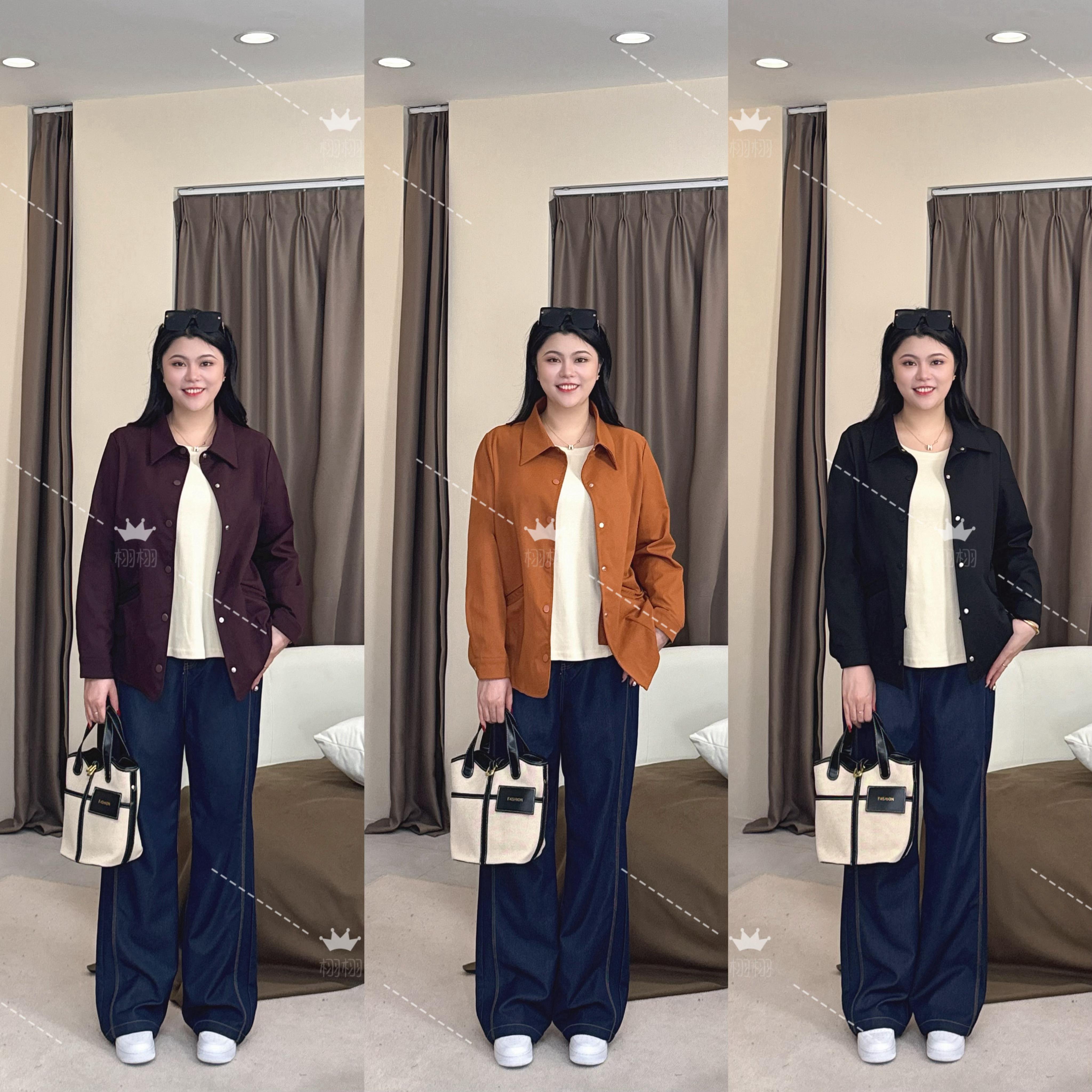 【栩栩秋款外套】PDM22481秋季新款显瘦百搭复古翻领长袖大码女装