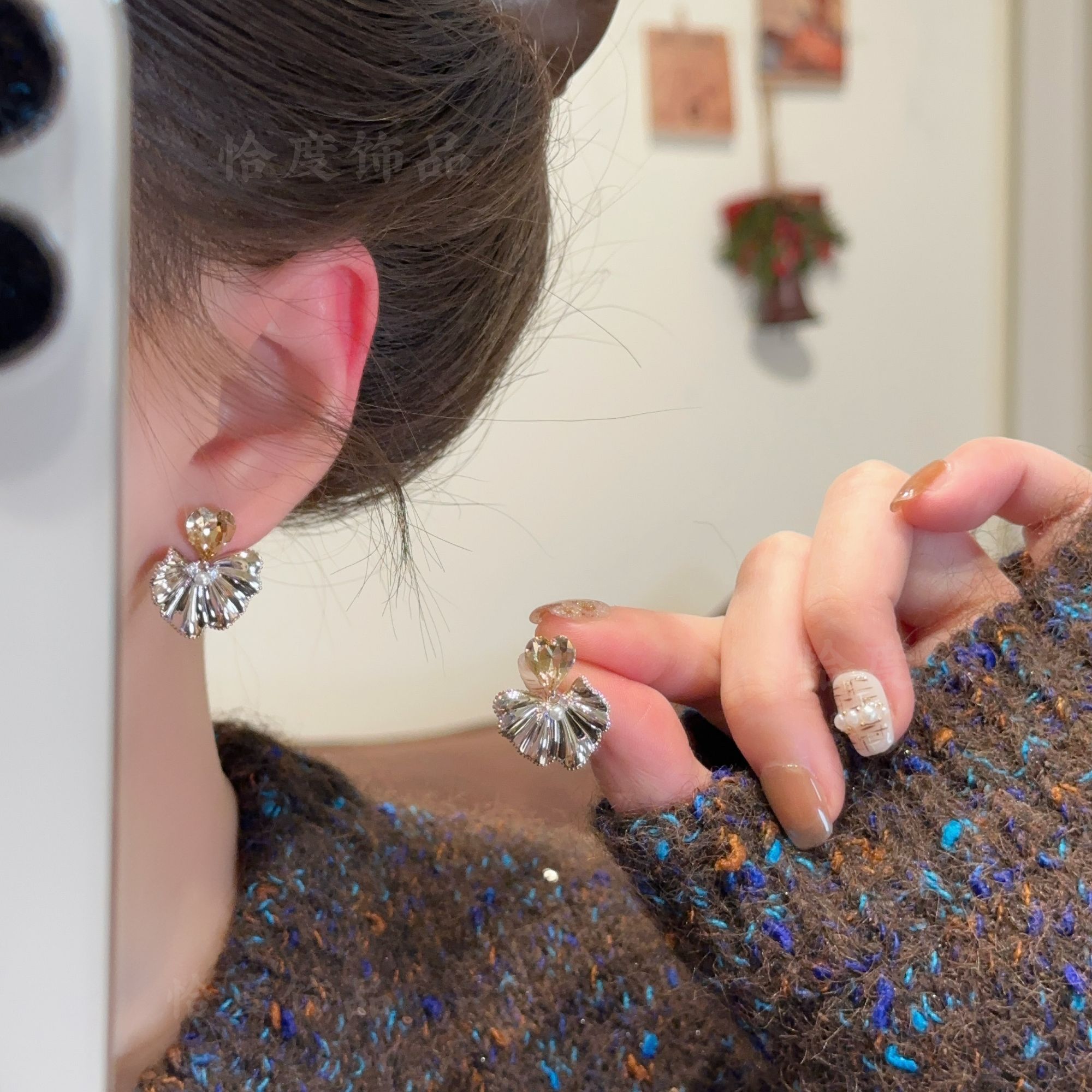 【恰度】精致锆石爱心花朵耳钉小众气质百搭