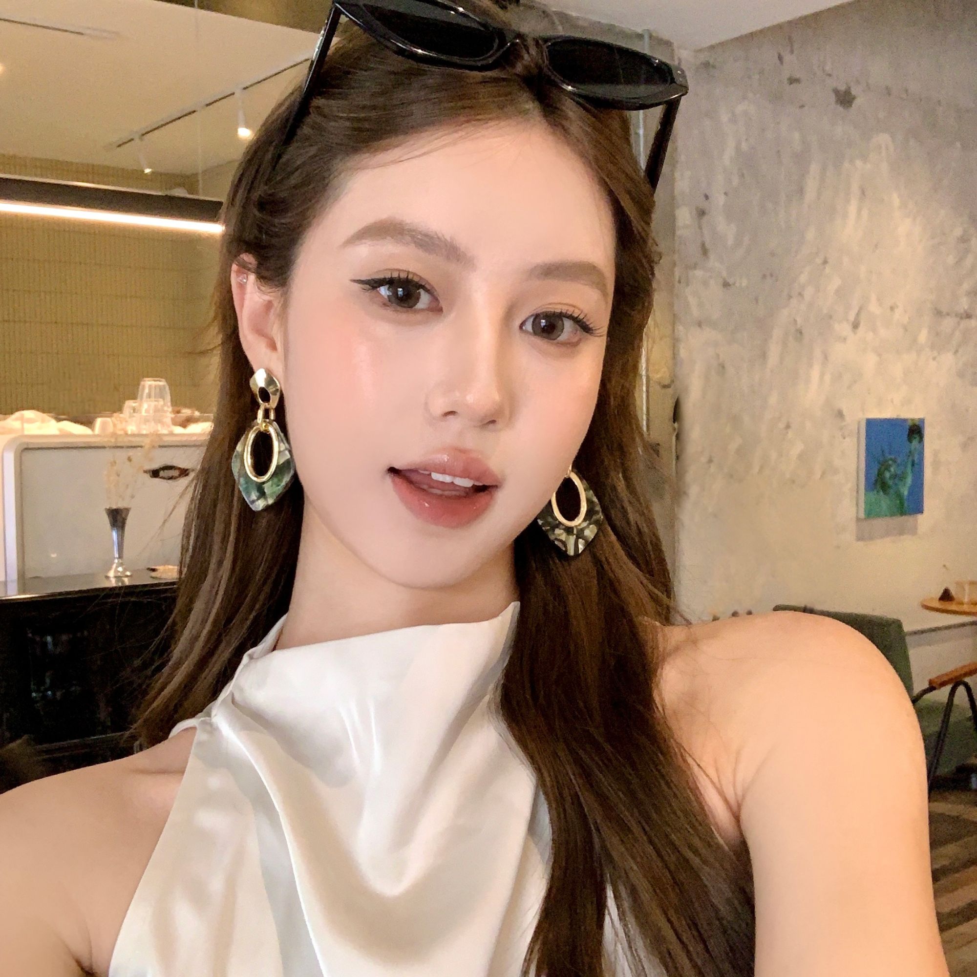 合金树脂耳饰 奥汀画廊 复古菱形树脂耳环小众独特夸张设计感耳饰