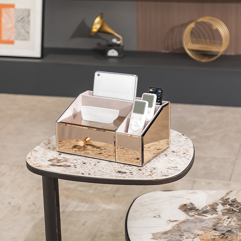 轻奢网红款意式极简抽屉式茶几遥控器纸巾收纳客厅高档桌面收纳盒