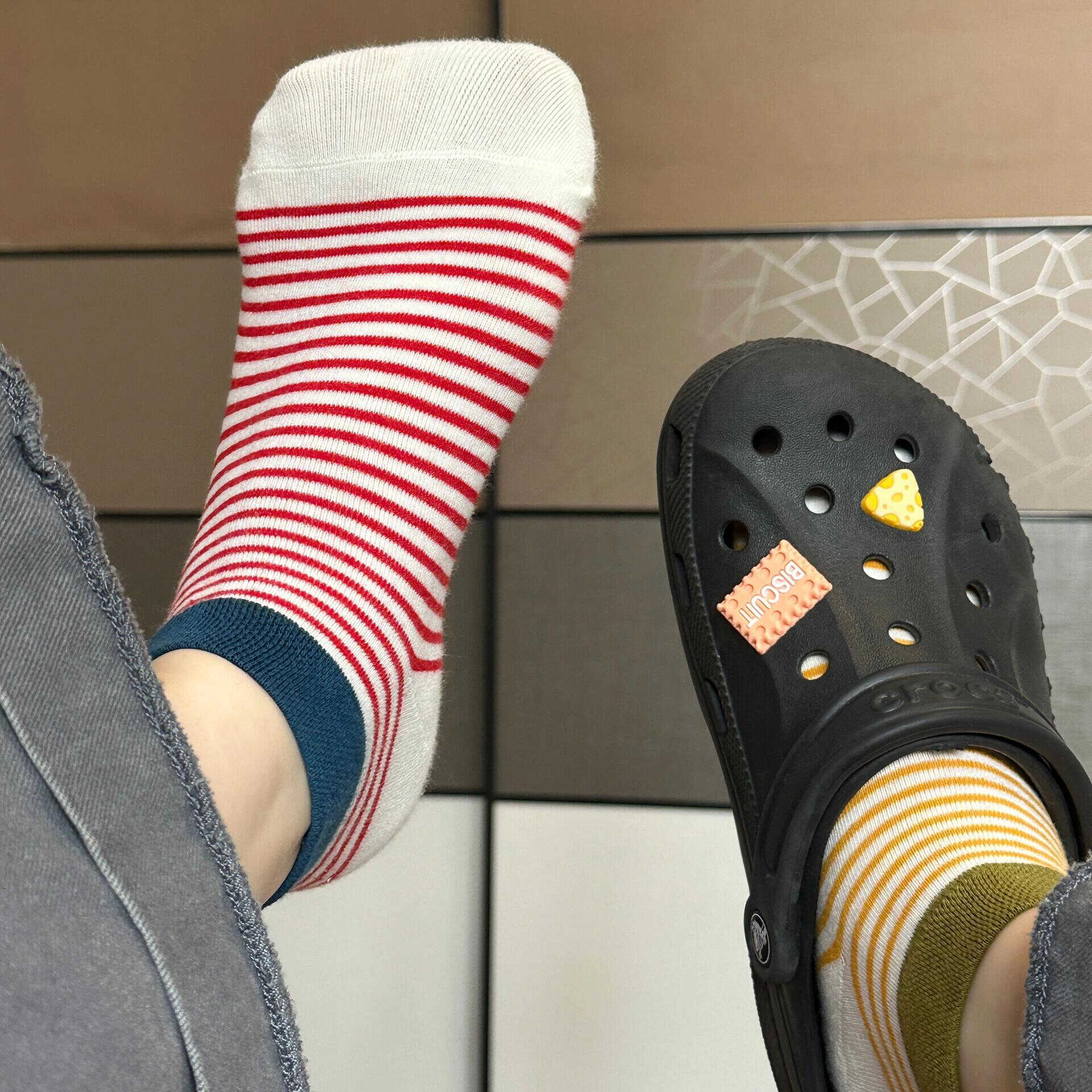 好复古~多巴胺东大门韩版撞色罗口条纹袜春夏季短袜休闲袜子女