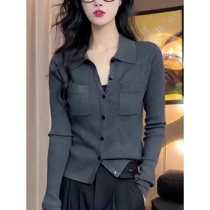 女士开衫毛衣外套2025深灰色修身开衫显瘦简约高级感秋季针织衫女