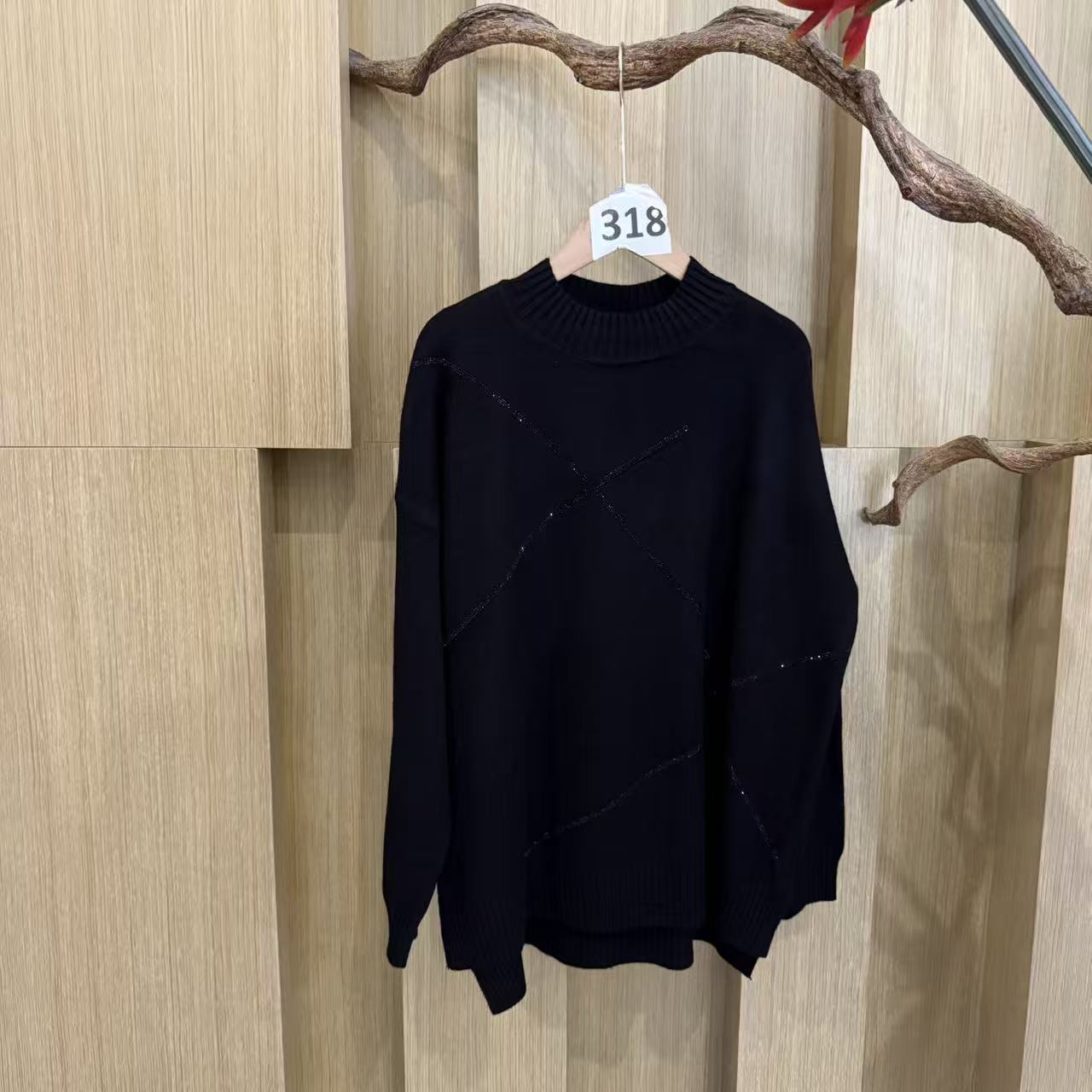 【嘉一定制】韩版时尚哑光黑烫钻百搭短款长袖秋冬新款上衣 318