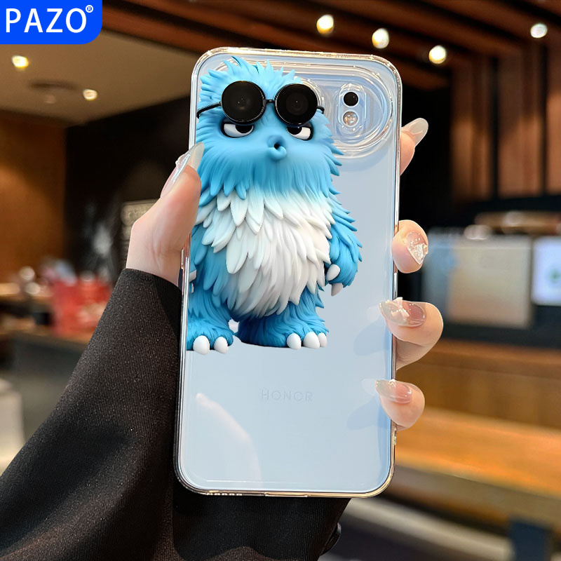 蓝色毛绒怪适用荣耀500手机壳全包防摔500pro保护壳华为honor可爱