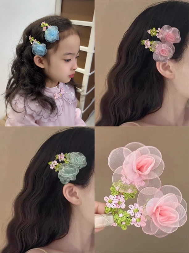 超仙网纱花朵发夹甜美粉色头花田园风氛围感刘海夹少女心侧边发夹