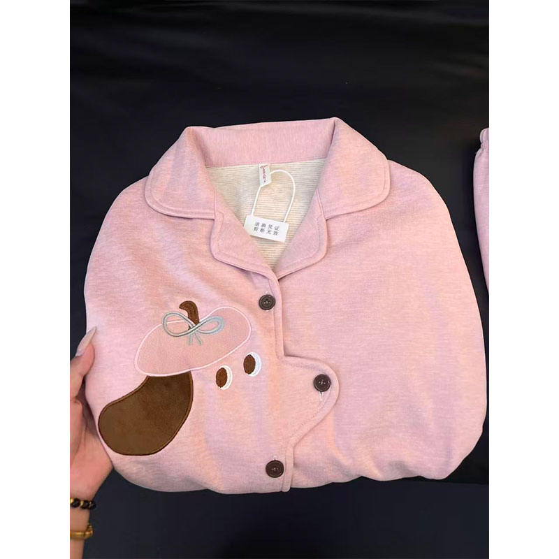 秋冬韩版可爱小狗加厚羊绒睡衣女款冬季保暖家居服2025新款可外穿