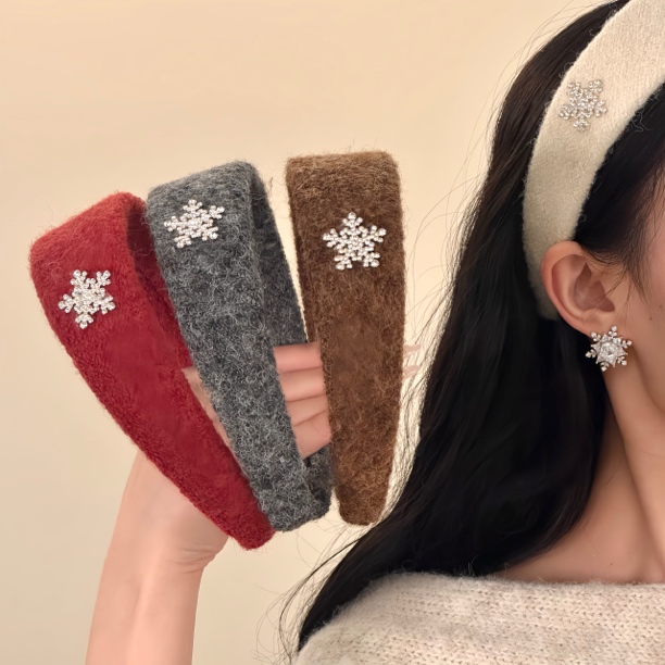 秋冬毛毡水钻雪花宽版发箍高级感复古气质满钻压发头箍头饰发卡