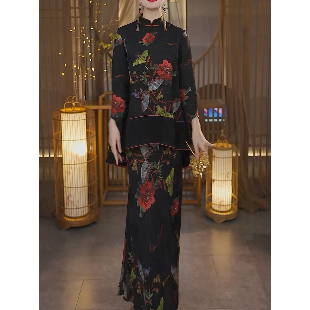 高级感新中式国风裙套装女2025秋季新款优雅气质长袖衬衫+半身裙