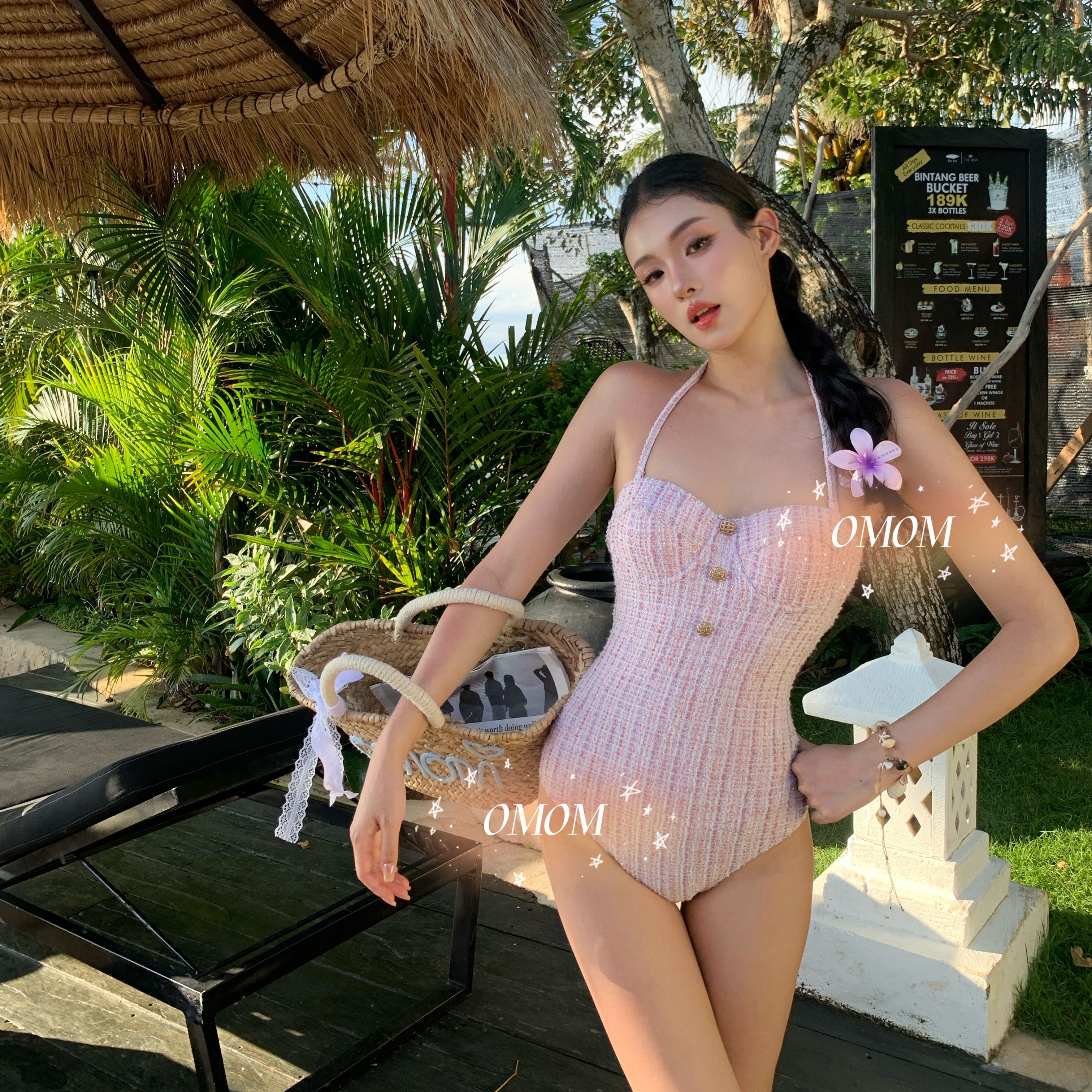 时尚小香风修身显瘦连体泳衣纯欲辣妹泡温泉海边沙滩度假泳装5070