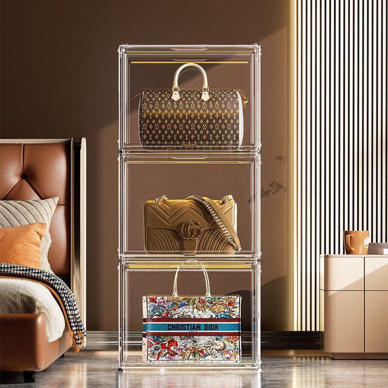 家用高颜值包包收纳架亚克力防尘透明放包架落地轻奢多功能展示柜