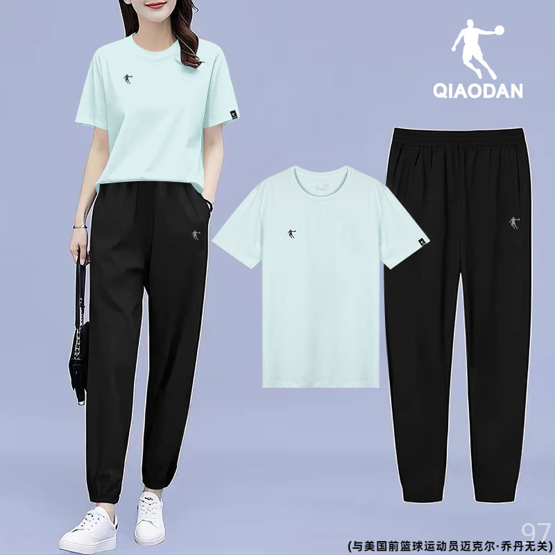 乔丹运动套装女2025夏季新款官方旗舰店女士短袖长裤两件套运动服
