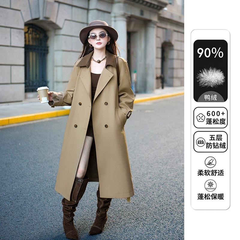 白鸭绒羽绒服风衣外套女冬新款韩版时尚百搭洋气流行女王气质大衣