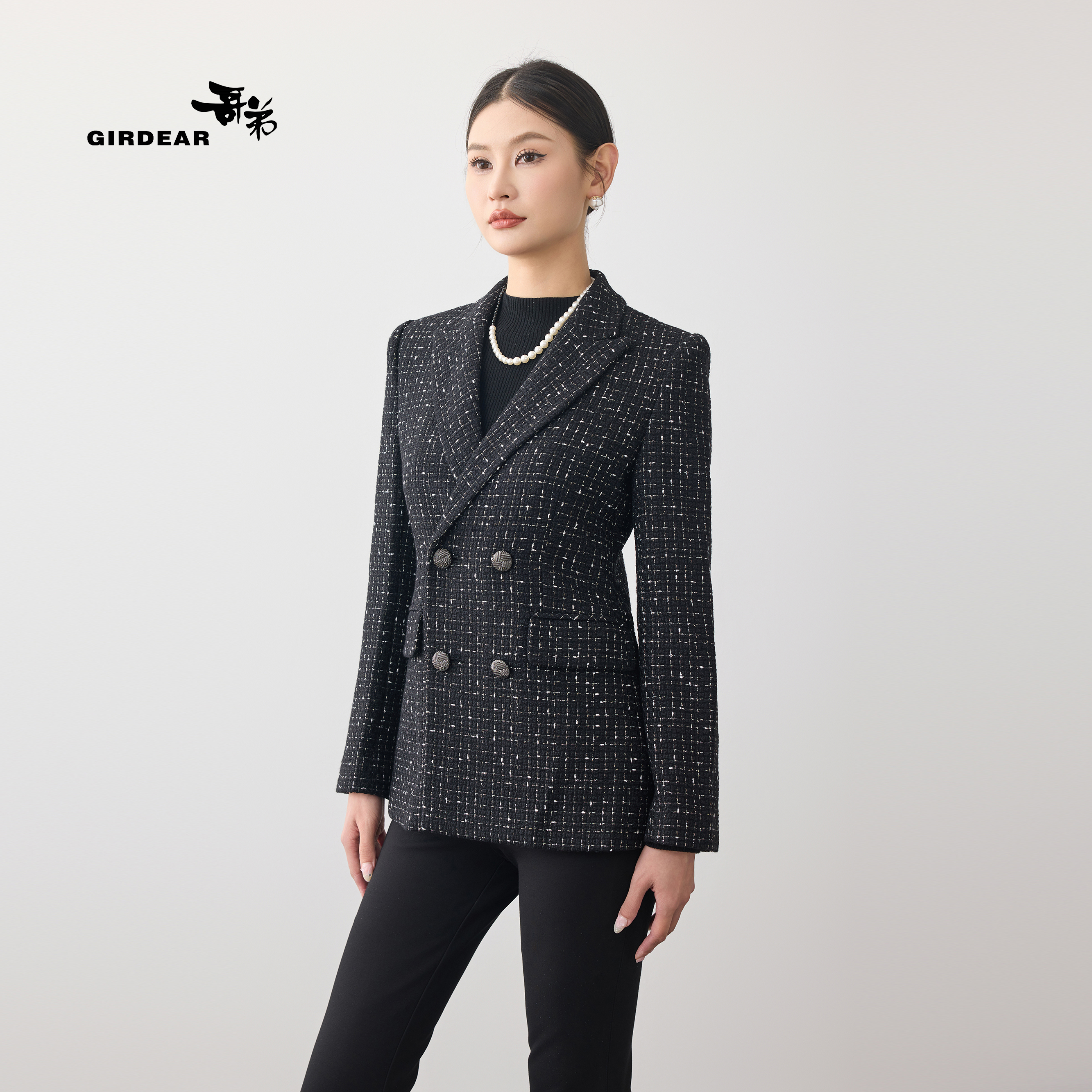 GIRDEAR/哥弟双十一好物香风西装羊毛轻奢显瘦粗花呢外套1400616