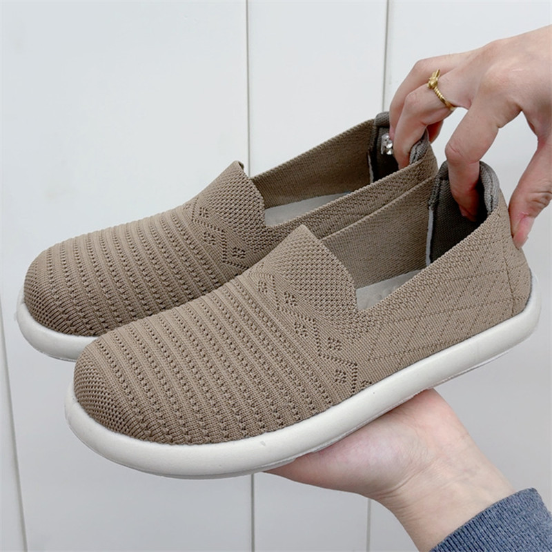 京睿2025年飞织布面一脚蹬中老年妈妈鞋休闲软底轻便老北京布鞋