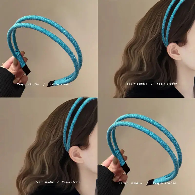 孔雀蓝~秋冬双层毛线发箍女高级感洋气头箍压发洗脸发卡头饰冬