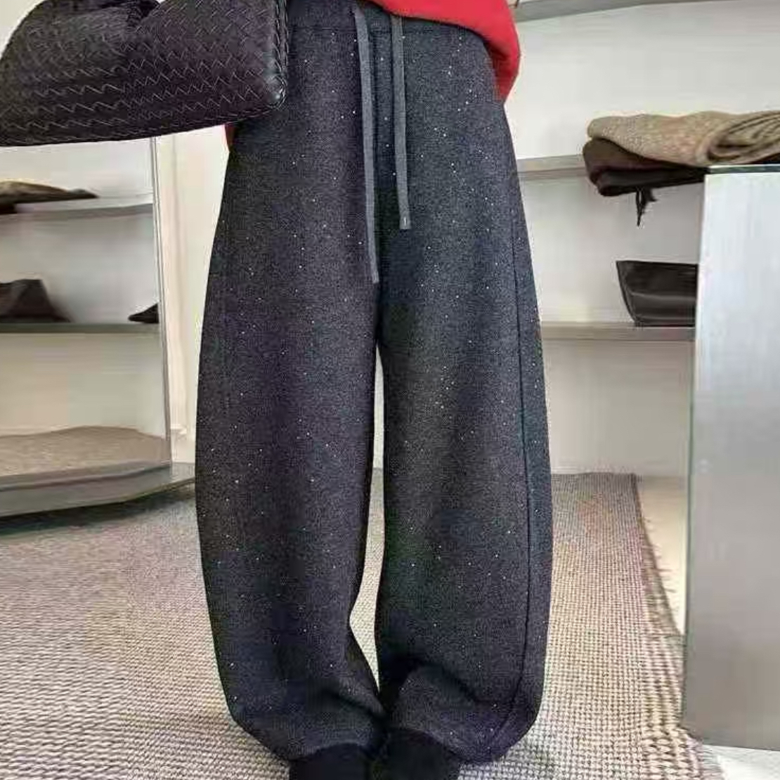 慧慧家加绒显瘦休闲裤亮晶晶弯刀裤