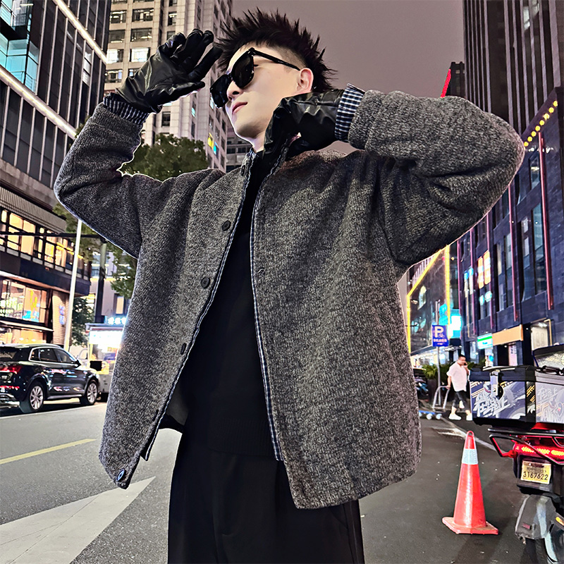 老钱风高级感假两件针织外套冬季加绒加厚保暖休闲宽松开衫毛衣男