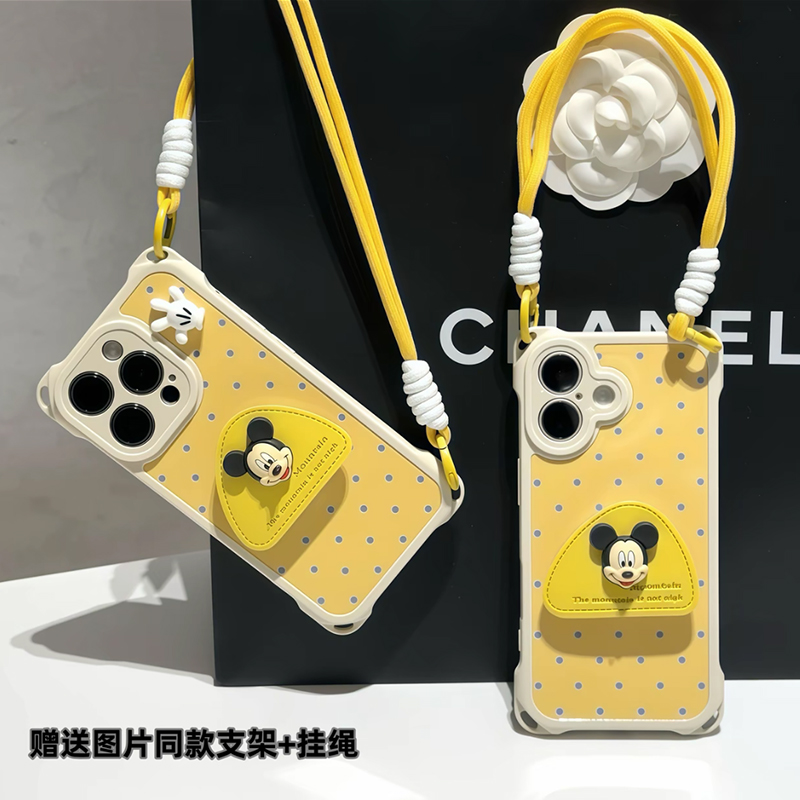 雅天立波点米奇适用iPhone16苹果四角挂绳手机壳华为vivo小米oppo