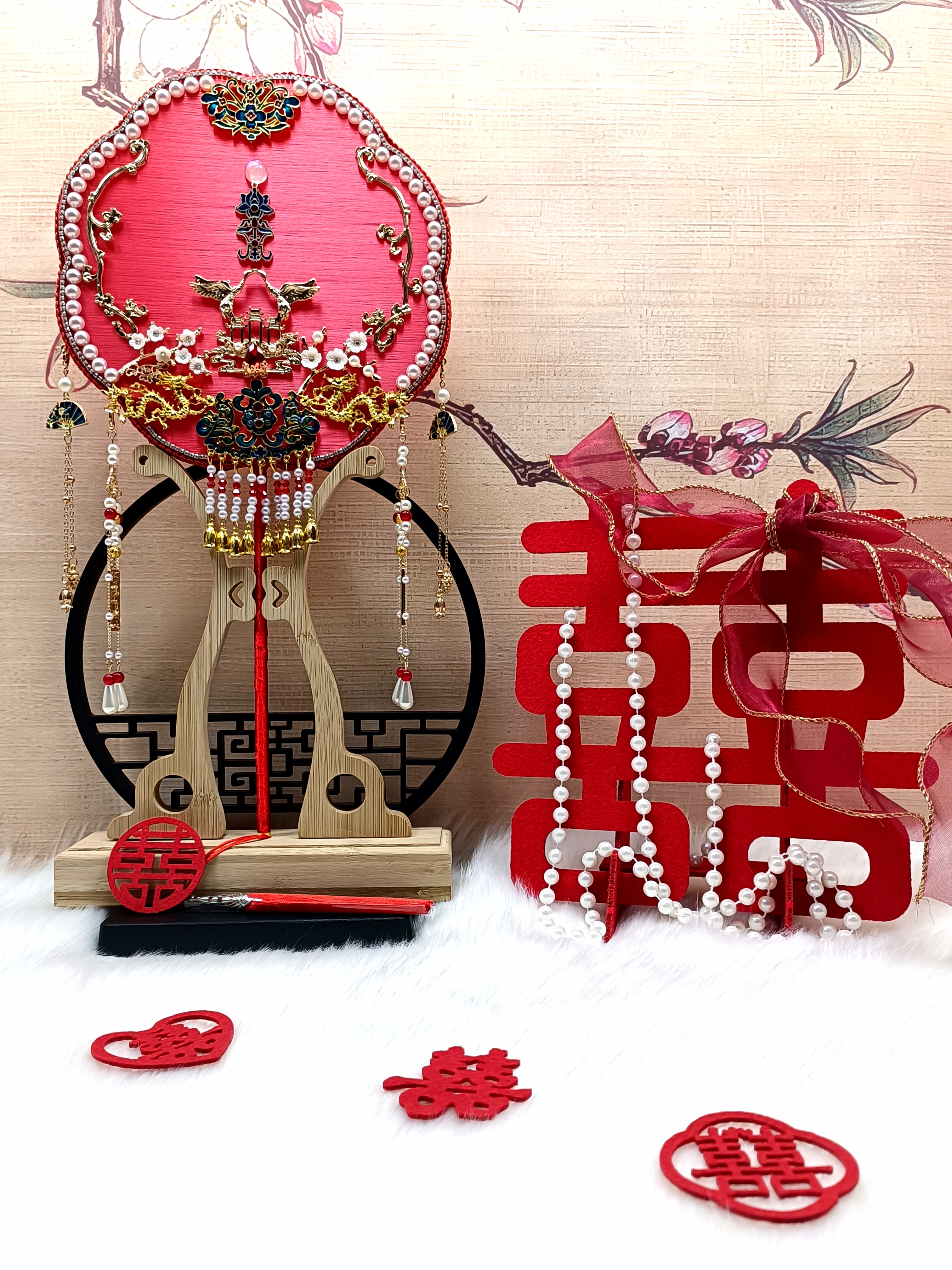 蚕丝团扇婚扇手工高级结婚喜扇新中式婚礼新娘团扇手捧花