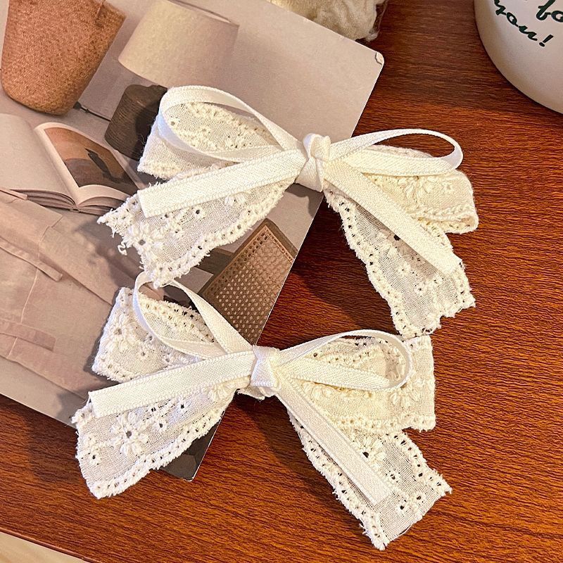 清新蕾丝米色发夹刺绣蝴蝶结夹子碎发发卡田园甜美鸭嘴西米亚发饰