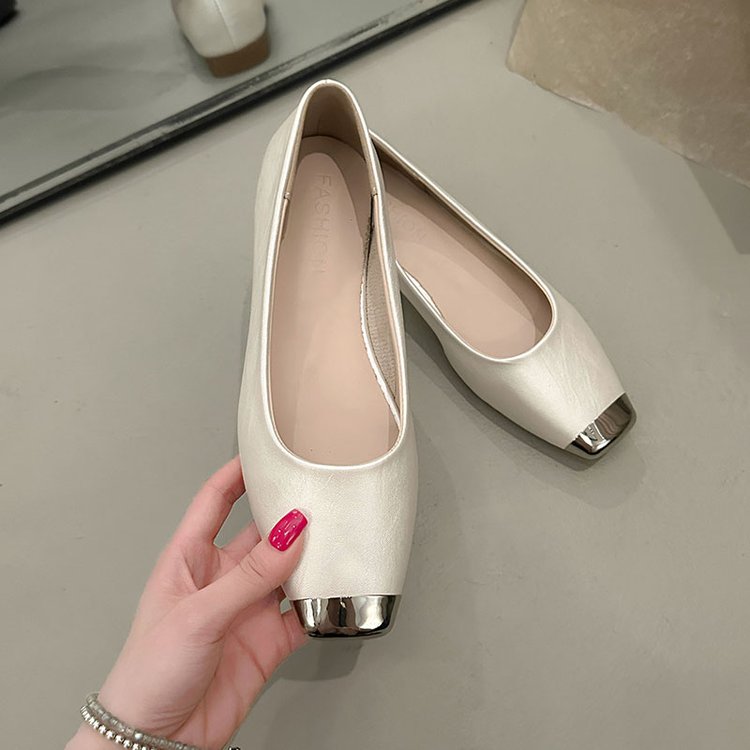 法式金属方头浅口单鞋女夏外穿通勤百搭芭蕾舞鞋配裙子晚晚鞋瓢鞋