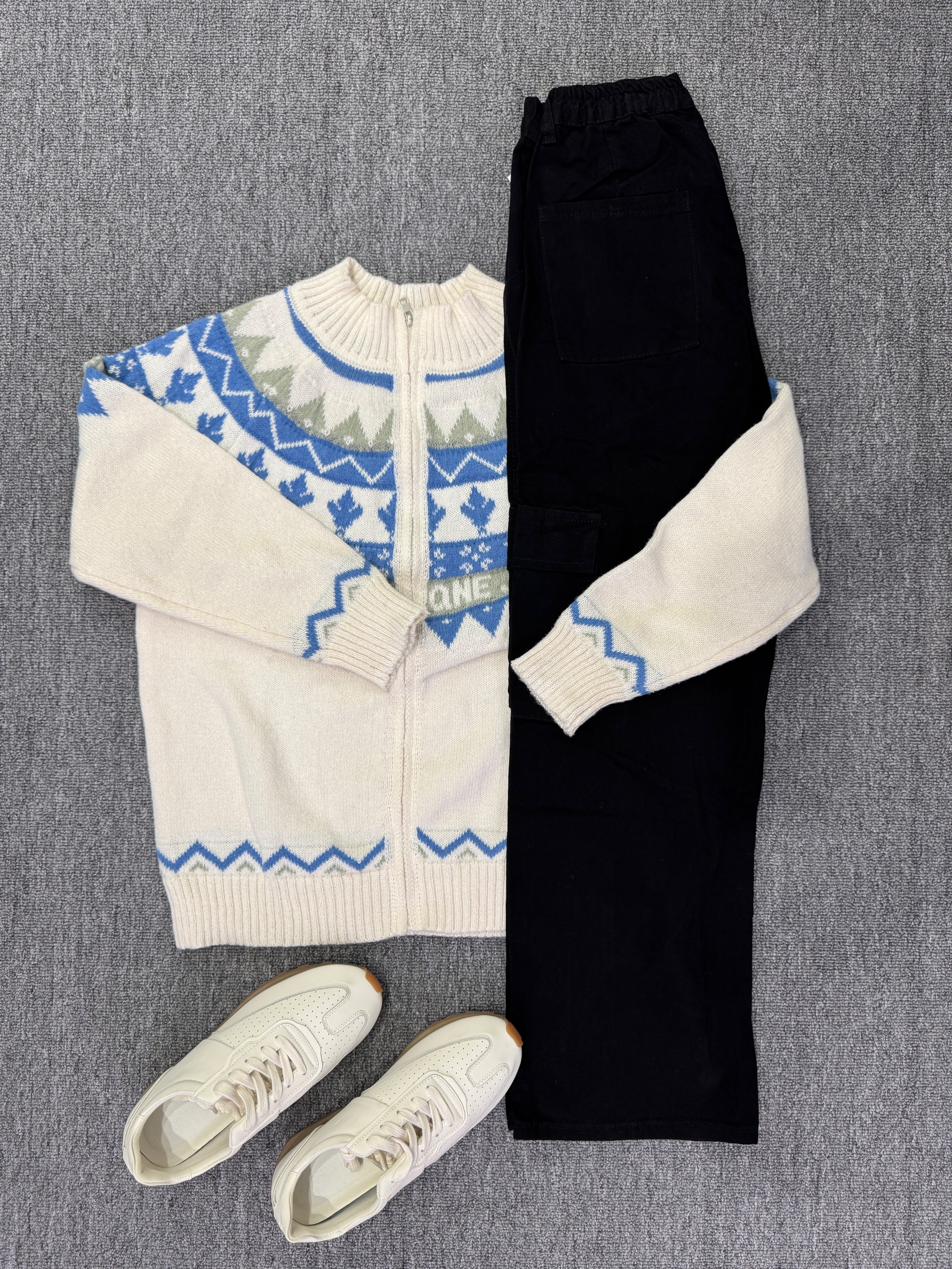 秋冬季费尔岛提花外套青年男女宽松慵懒风小众设计感百搭针织开衫